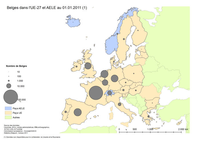 Belges dans l'UE-27 et AELE au 01.01.2011
